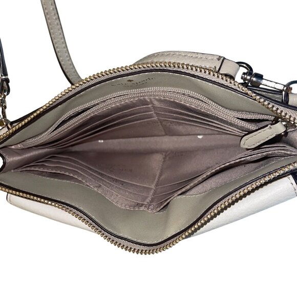 Kate Spade Beige & White Pebbled Leather Front Pocket Leila Crossbody Bag Sz S - Picture 10 of 14